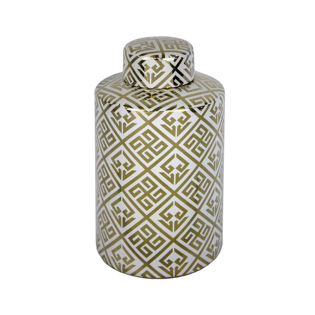 Sagebrook Home 11338 Decorative Ceramic Covered Jar, Gold/White Ceramic, 6 X 6 X 10 Inches