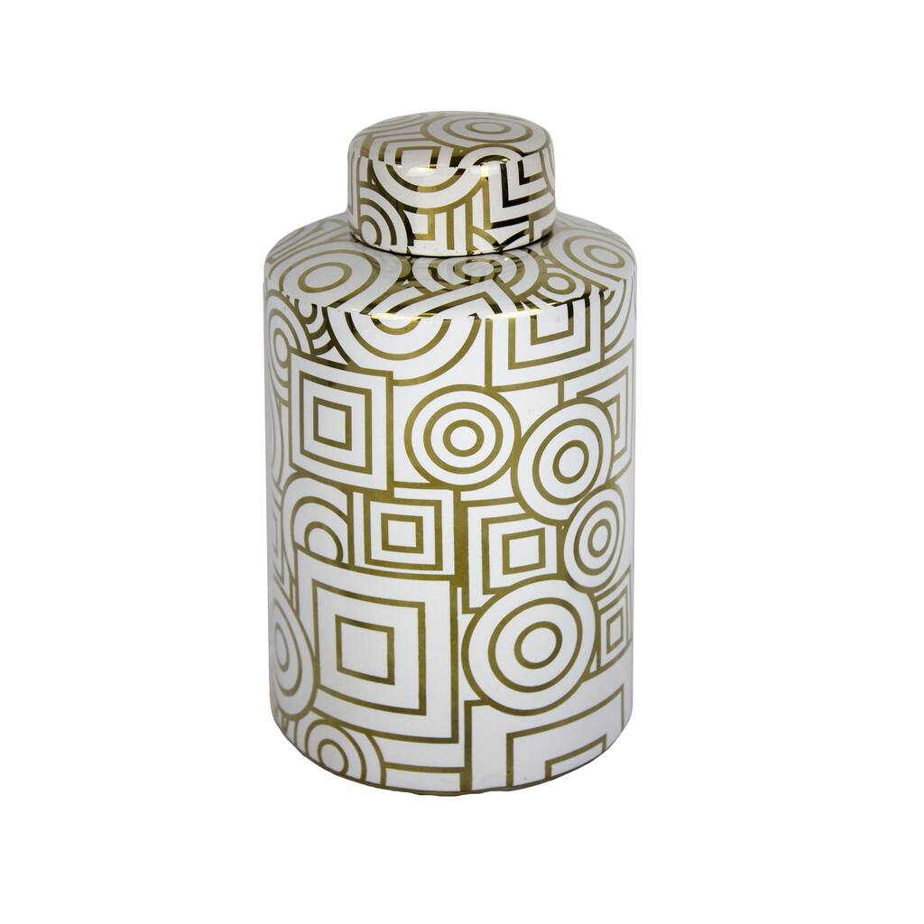 Sagebrook Home 11339 Decorative Ceramic Covered Jar, Gold/White Ceramic, 5.5 X 5.5 X 9.25 Inches