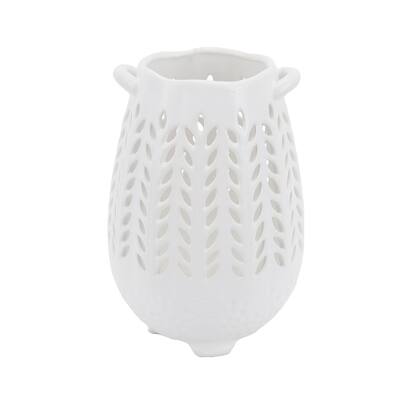 Sagebrook Home 11891 Ceramic Openwork Urn, White Ceramic, 7 X 7 X 10.5 Inches