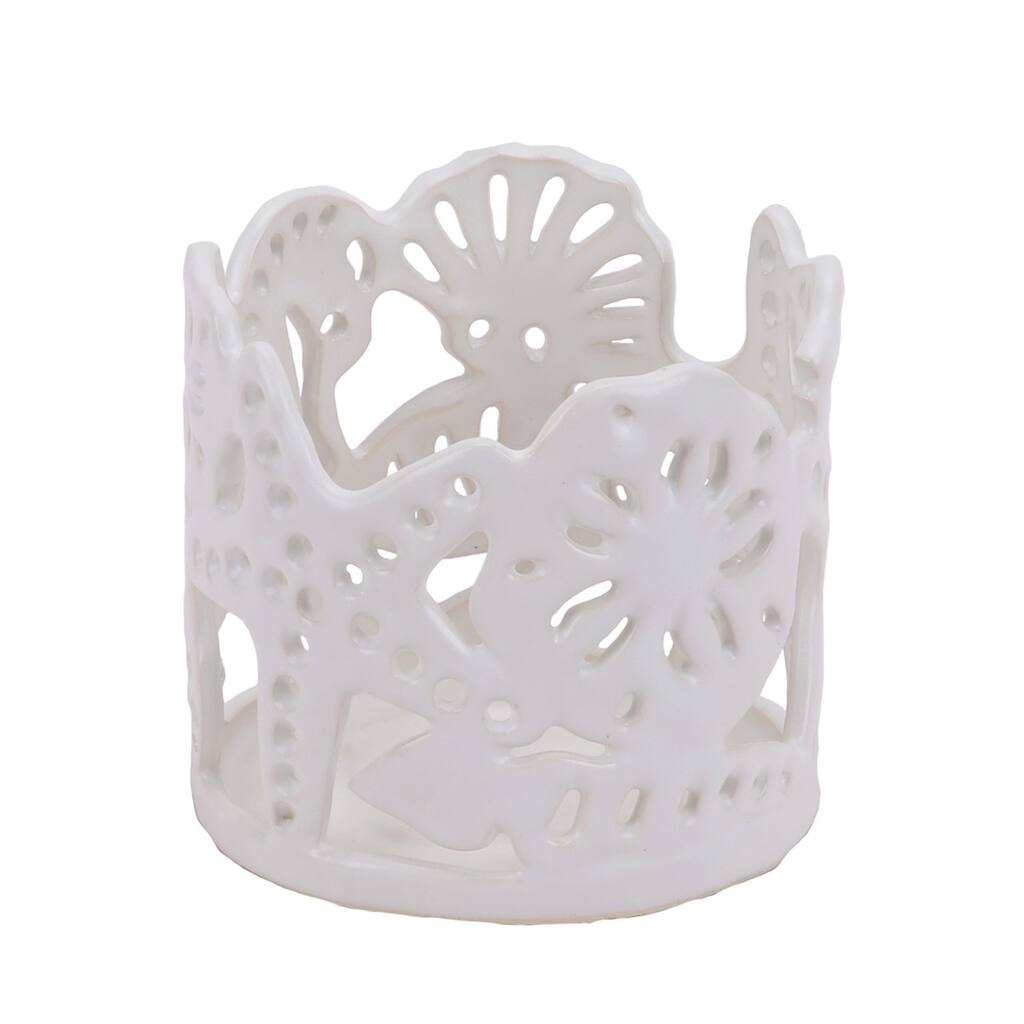 Sagebrook Home 11907 Ceramic Sea Shell Vase, White Ceramic, 4.25 X 4.25 X 4.25 Inches