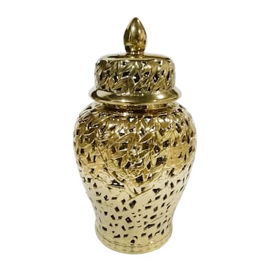 Sagebrook Home 12468-04 Pierced Ceramic Temple Jar, Gold Ceramic, 13.75 X 13.75 X 24 Inches