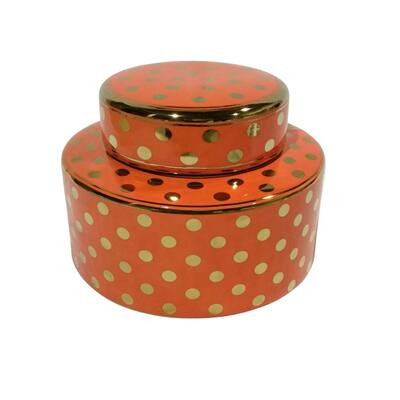Sagebrook Home 12465-03 Decorative Ceramic Covered Jar, Orange/Gold Ceramic, 9 X 9 X 6.5 Inches