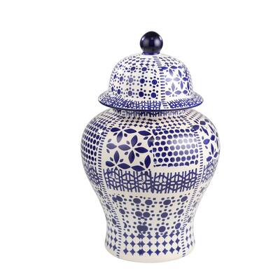 Sagebrook Home 12723-02 Decorative Ceramic Covered Temple Jar, Blue/White Ceramic, 11.75 X 11.75 X 18 Inches