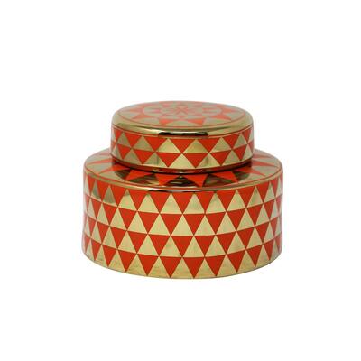 Sagebrook Home 13166-01 Ceramic Covered Jar, Orange/Gold Ceramic, 9 X 9 X 6.25 Inches