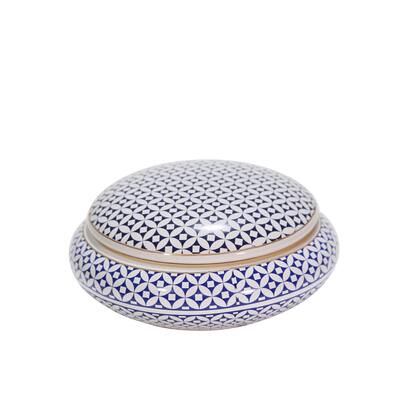 Sagebrook Home 13451-01 Ceramic Covered Jar, Blue/Gold Ceramic, 7 X 7 X 2.5 Inches