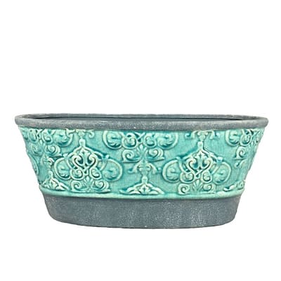 Sagebrook Home Ac10215-03 Oval Planter, Blue Ceramic, 15.75 X 7.5 X 6.5 Inches