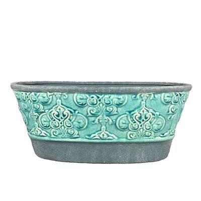 Sagebrook Home Ac10215-03 Oval Planter, Blue Ceramic, 15.75 X 7.5 X 6.5 Inches