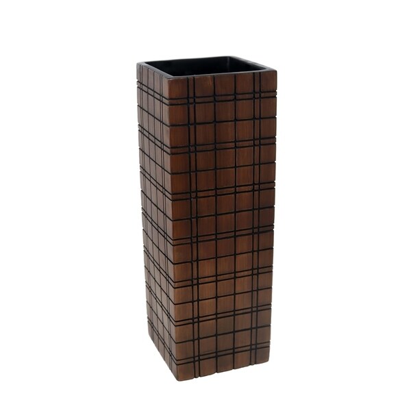 Sagebrook Home 13592-04 Decorative Resin Vase Checker Pattern, Brown Polyresin, 5.25 x 5.25 x 16 Inches
