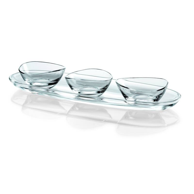 Majestic Gifts European Glass Oval Serving Tray/ Platter - 19.5" Long, W/ 3 Smll Bowls-5" Diameter