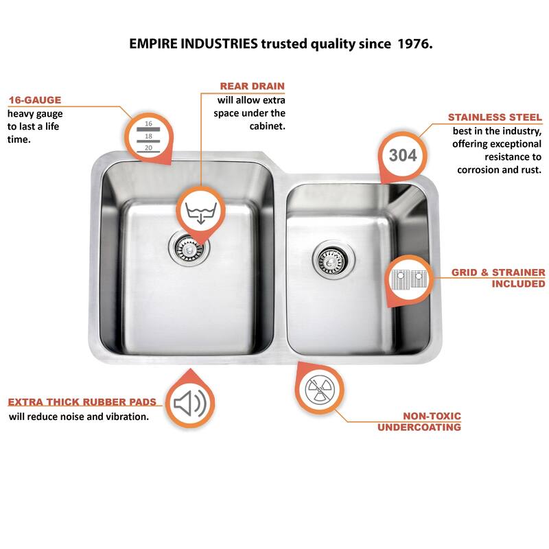 Premium Undermount 16 Gauge Stainless Steel 31.88" 55/45 Double Bowl Kitchen Sink with Grid and strainer