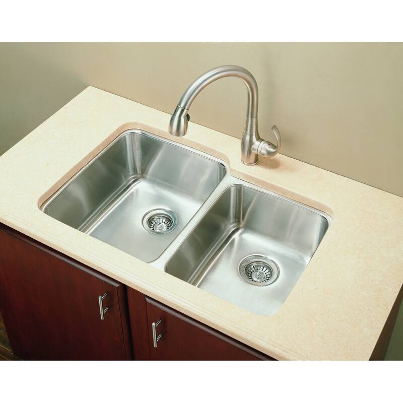 Premium Undermount 16 Gauge Stainless Steel 31.88" 55/45 Double Bowl Kitchen Sink with Grid and strainer