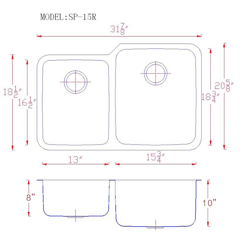 Premium Undermount 16 Gauge Stainless Steel 31.88" 45/55 Double Bowl Kitchen Sink with Grid and strainer