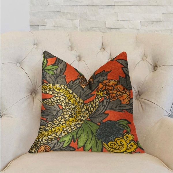 Plutus Amaryllis Dragon Multicolor Luxury Decorative Throw Pillow
