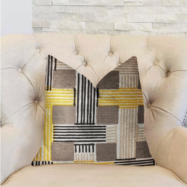 Plutus Hummingbird Isle Yellow, Beige and Gray Luxury Decorative Throw Pillow