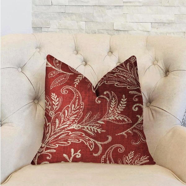 Plutus Berry Crest Vineyard Red and Beige Luxury Decorative Throw Pillow
