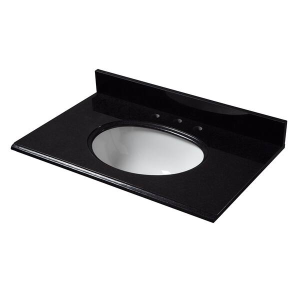 31 in. W Granite Vanity Top in Midnight Black with White Bowl and 8 in. Faucet Spread 31 in. W Granite Vanity Top in Midnight Black with White Bowl and 8 in. Faucet Spread