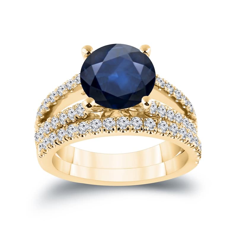 Auriya 1 3/4ct Blue Sapphire and 3/4ctw Diamond Engagement Ring Set 14k Gold