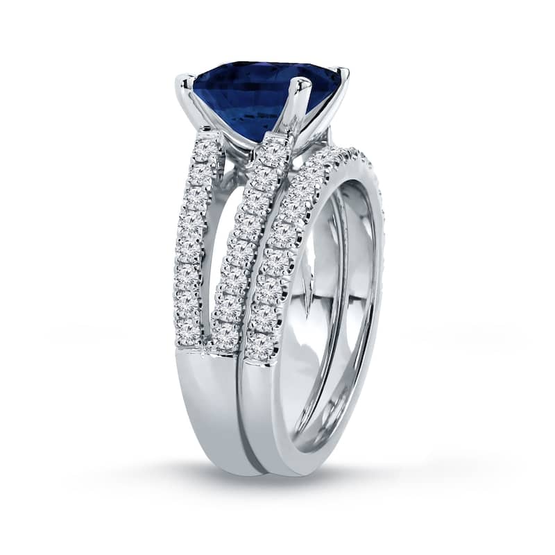 Auriya 1 3/4ct Blue Sapphire and 3/4ctw Diamond Engagement Ring Set 14k Gold