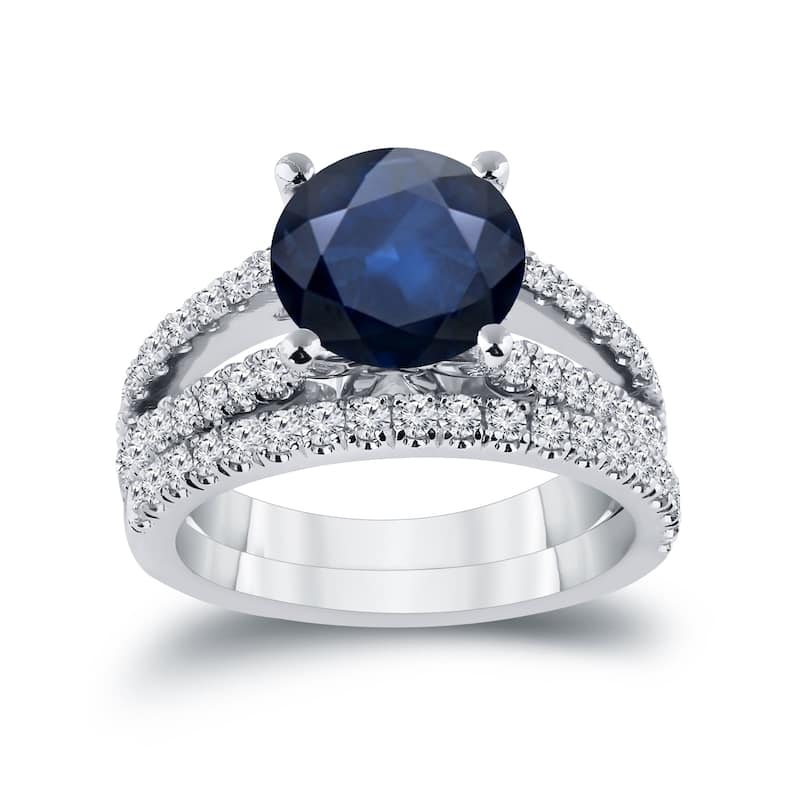 Auriya 1 3/4ct Blue Sapphire and 3/4ctw Diamond Engagement Ring Set 14k Gold