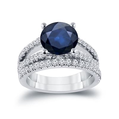 Auriya 1 3/4ct Blue Sapphire and 3/4ctw Diamond Engagement Ring Set 14k Gold