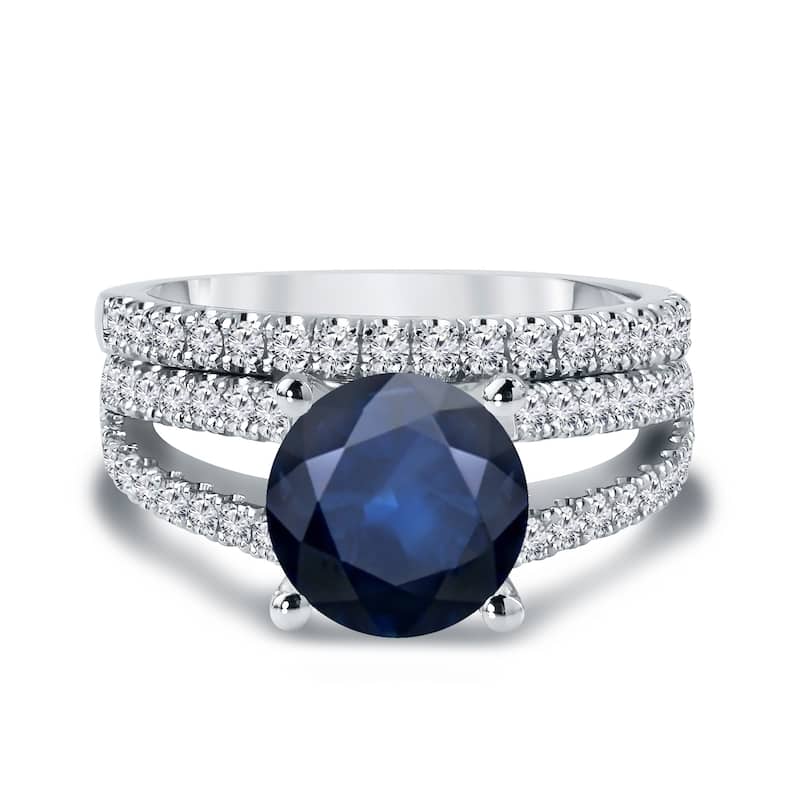 Auriya 1 3/4ct Blue Sapphire and 3/4ctw Diamond Engagement Ring Set 14k Gold
