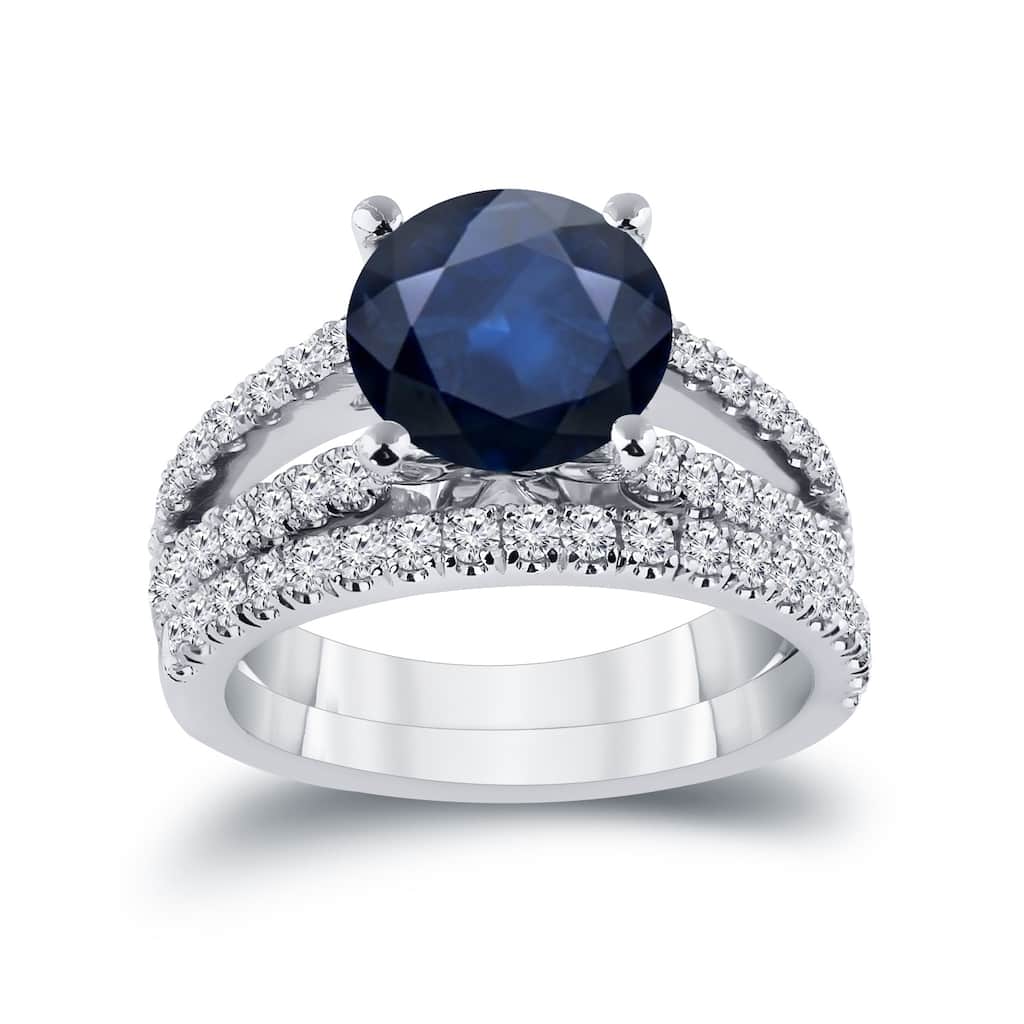 Auriya 1 3/4ct Blue Sapphire and 3/4ctw Diamond Engagement Ring Set 14k Gold
