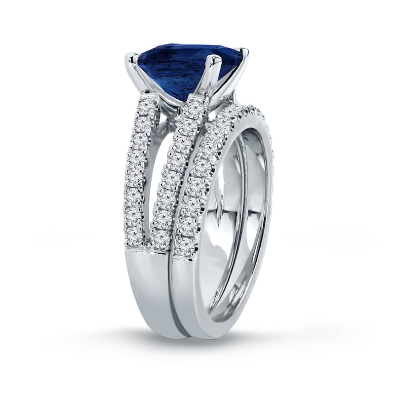 Auriya 2ct Cushion Cut Blue Sapphire and 3/4ctw Diamond Engagement Ring Set 14k Gold