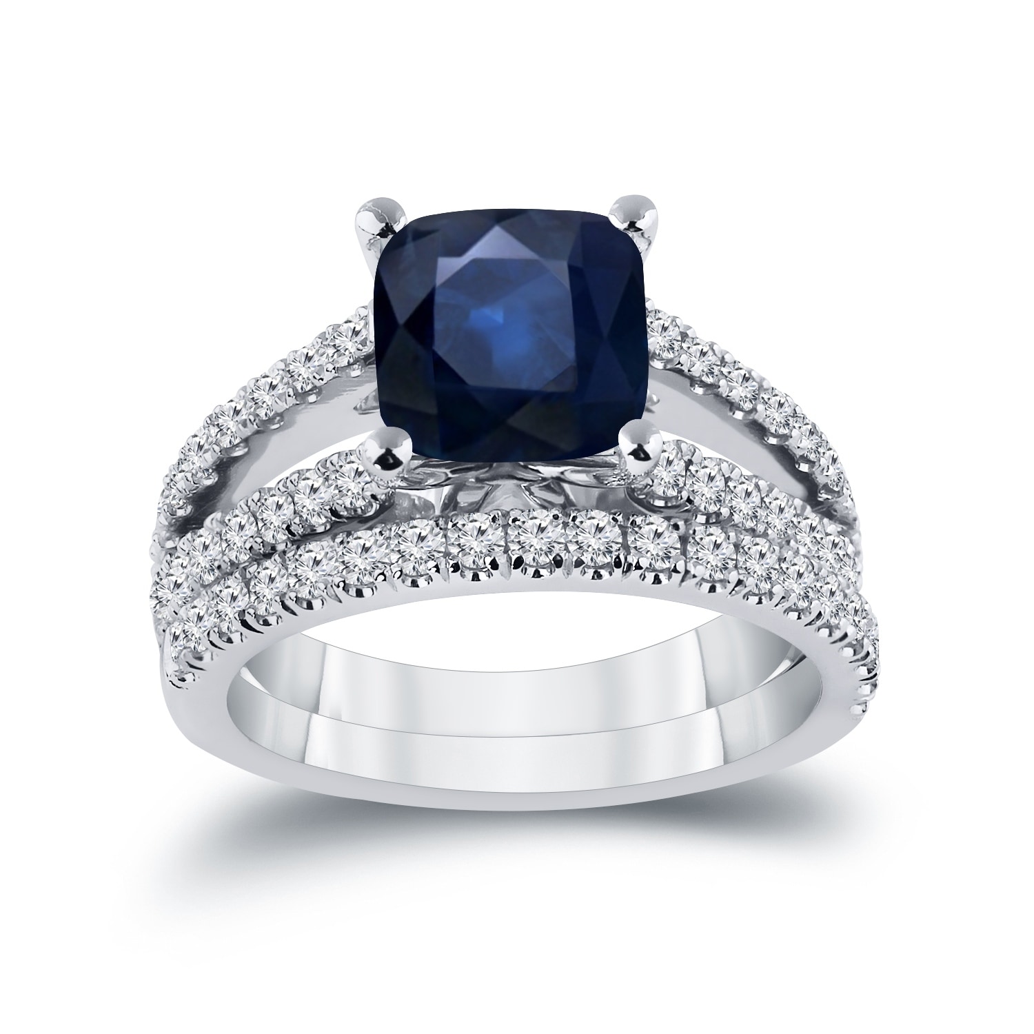 Auriya 2ct Cushion Cut Blue Sapphire and 3/4ctw Diamond Engagement Ring Set 14k Gold