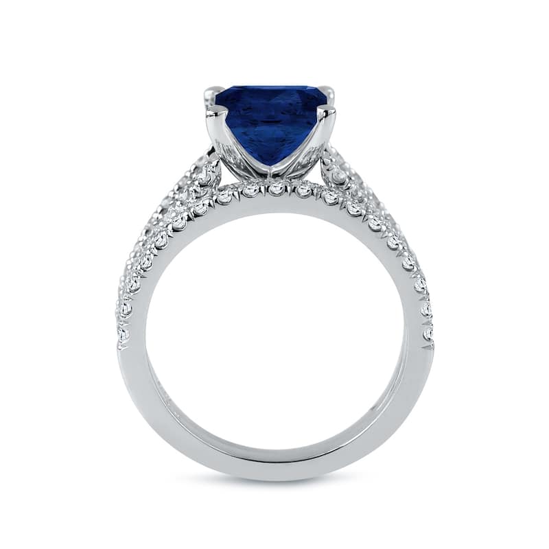 Auriya 2ct Cushion Cut Blue Sapphire and 3/4ctw Diamond Engagement Ring Set 14k Gold