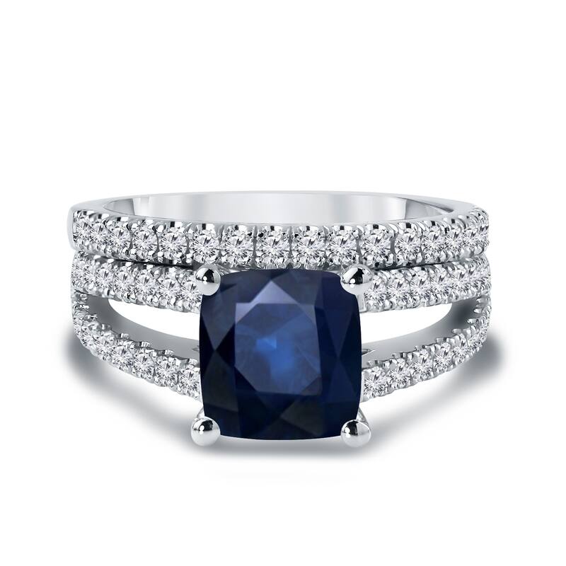 Auriya 2ct Cushion Cut Blue Sapphire and 3/4ctw Diamond Engagement Ring Set 14k Gold