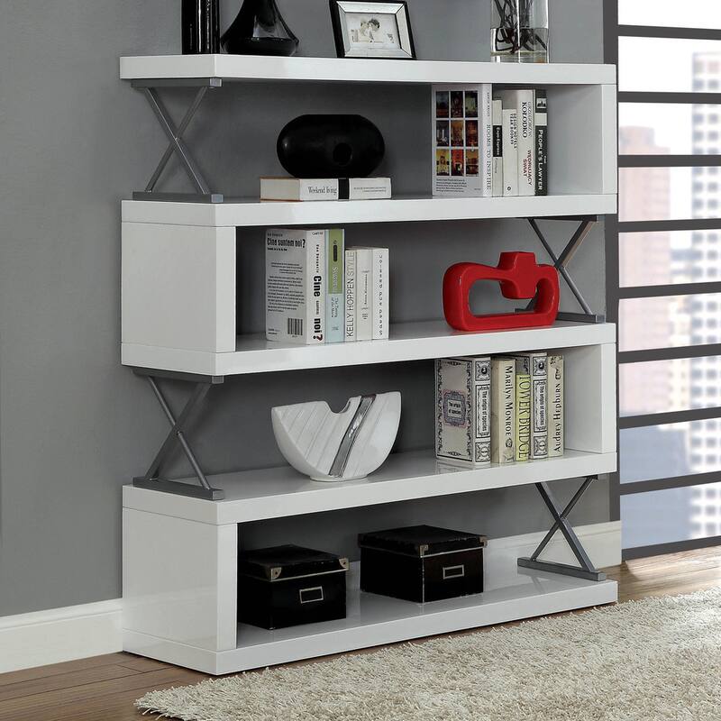 Loop Modern 5-Tier S-shaped Bookcase with X-shaped Metal by Furniture of America