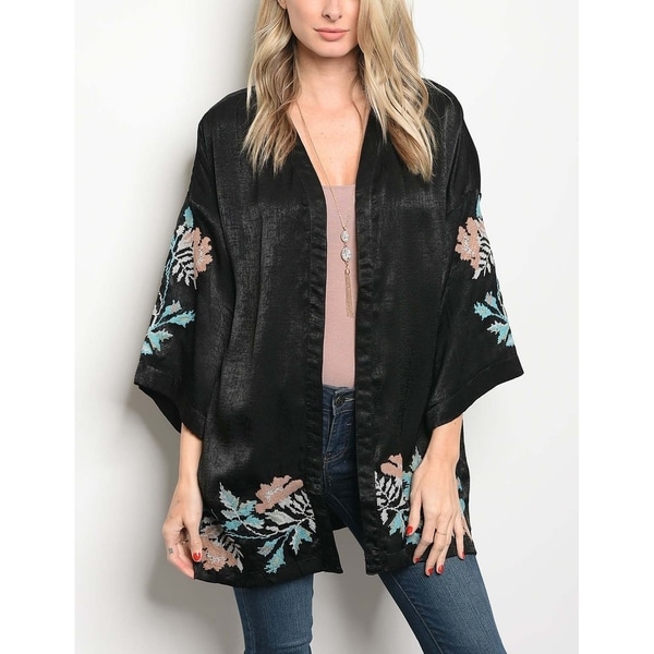 JED Women's Embroidered Satin Kimono Top
