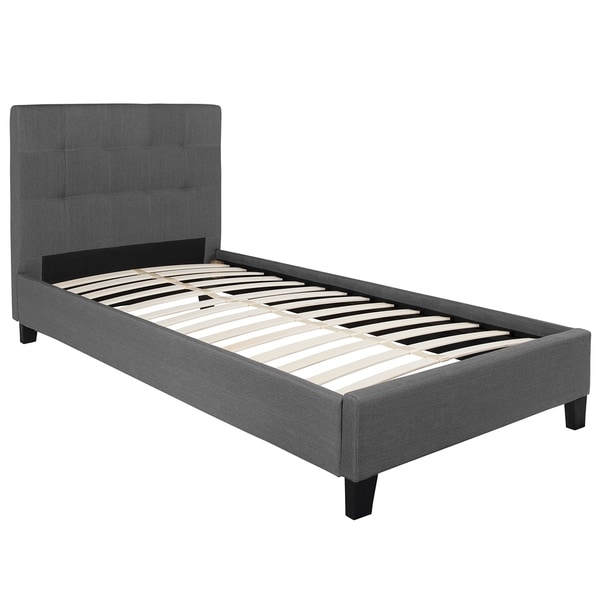 Roe Twin Size Dark Grey Fabric Platform Bed With Tufted Roe Twin Size Dark Grey Fabric Platform Bed With Tufted Headboard