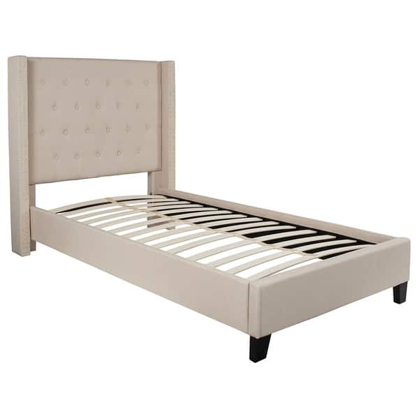 Conway Twin Size Beige Wingback Button Tufted Platform Bed with