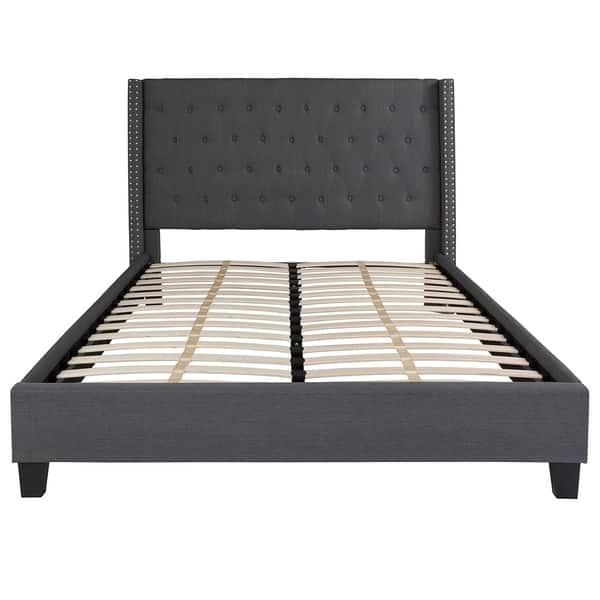 Conway Queen Size Dark Grey Wingback Button Tufted Platform Bed with ...