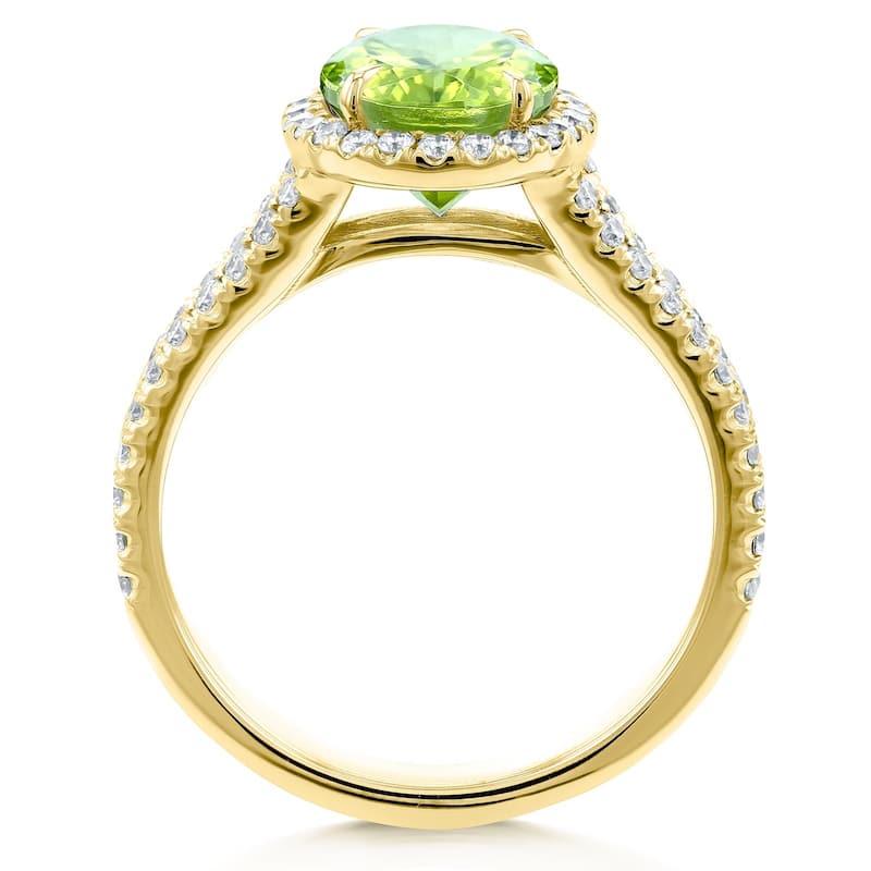 Annello by Kobelli 14k Gold 3ct TGW Oval Cut Green Peridot and Diamond Halo Split Shank Gemstone Ring