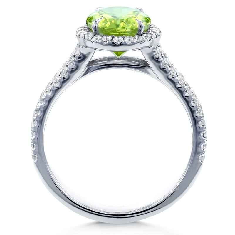 Annello by Kobelli 14k Gold 3ct TGW Oval Cut Green Peridot and Diamond Halo Split Shank Gemstone Ring