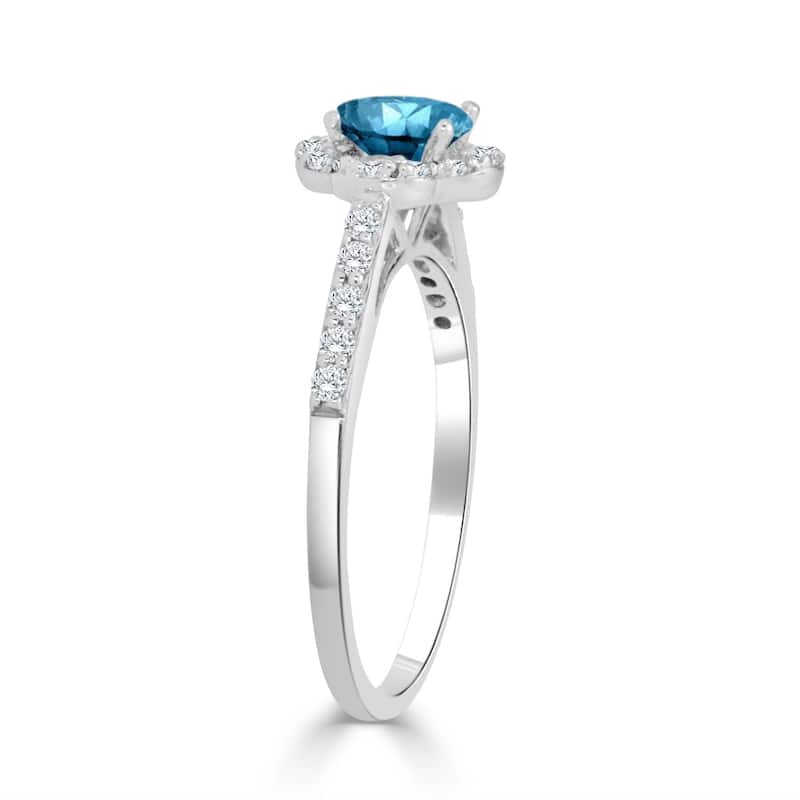 Auriya 14k Gold 3/4ct TDW Round Floral-Shaped Blue Diamond Halo Engagement Ring (H-I, I1-I2)