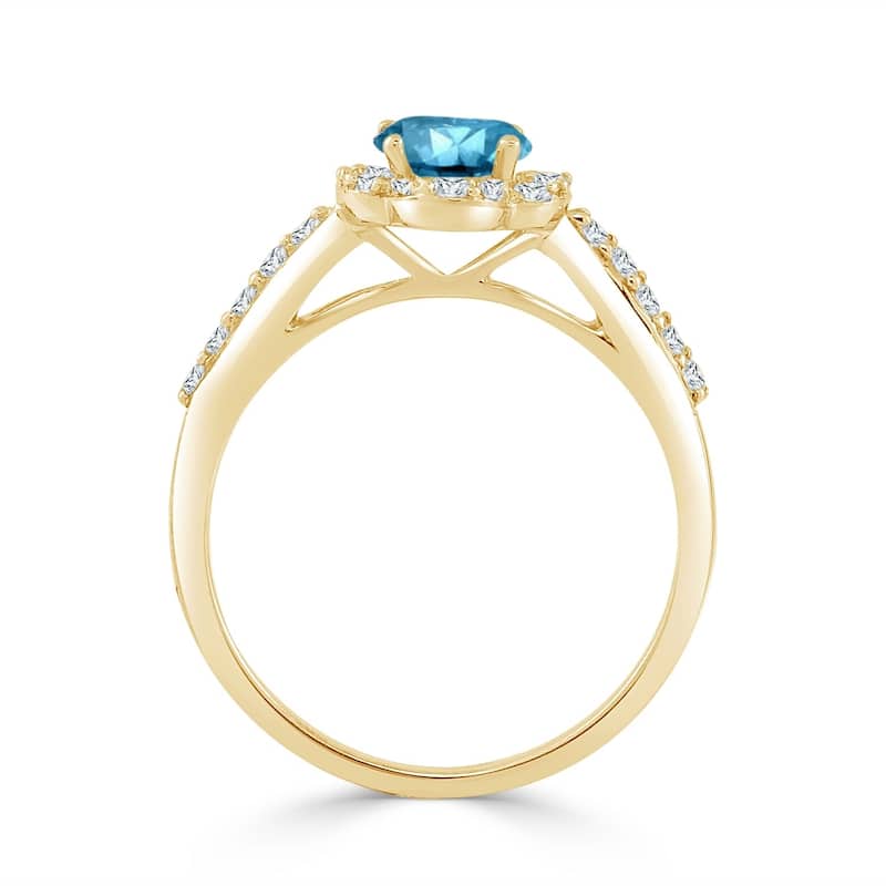 Auriya 14k Gold 3/4ct TDW Round Floral-Shaped Blue Diamond Halo Engagement Ring (H-I, I1-I2)
