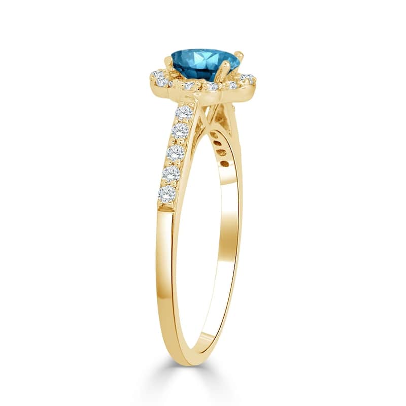 Auriya 14k Gold 3/4ct TDW Round Floral-Shaped Blue Diamond Halo Engagement Ring (H-I, I1-I2)