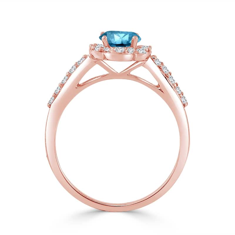 Auriya 14k Gold 3/4ct TDW Round Floral-Shaped Blue Diamond Halo Engagement Ring (H-I, I1-I2)