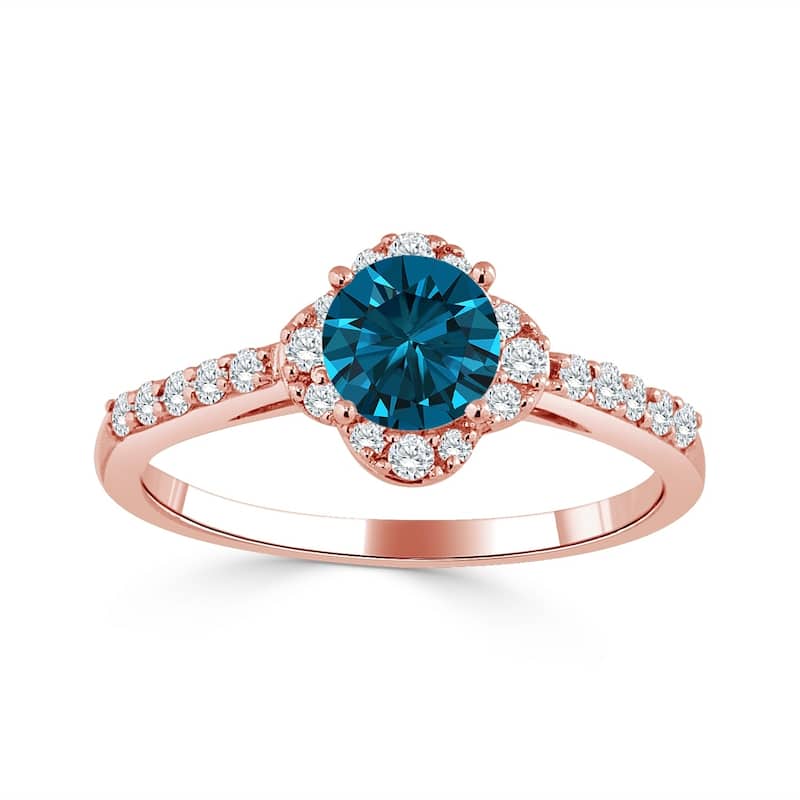 Auriya 14k Gold 3/4ct TDW Round Floral-Shaped Blue Diamond Halo Engagement Ring (H-I, I1-I2)