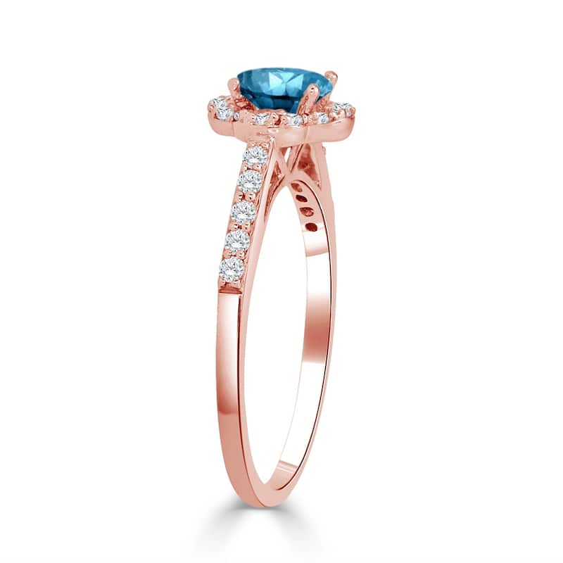 Auriya 14k Gold 3/4ct TDW Round Floral-Shaped Blue Diamond Halo Engagement Ring (H-I, I1-I2)