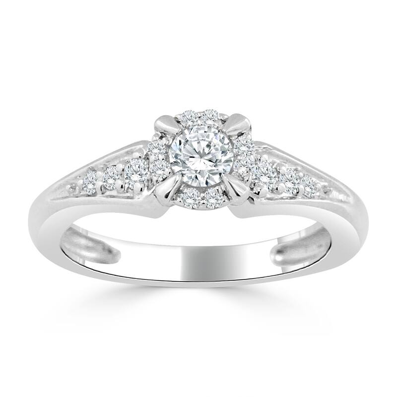 Auriya 14k Gold 3/8ct TDW Round Diamond Halo Engagement Ring (H-I, I1-I2)