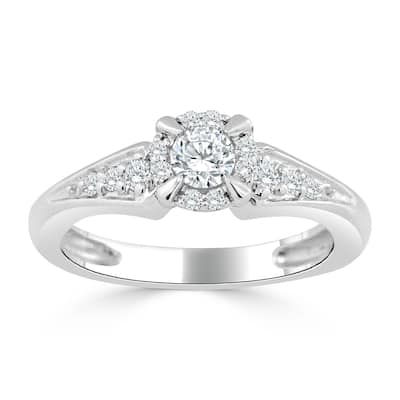 Auriya 14k Gold 3/8ct TDW Round Diamond Halo Engagement Ring (H-I, I1-I2)