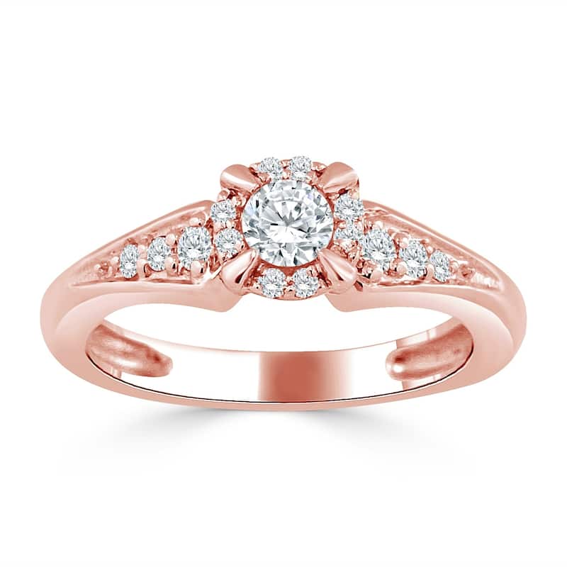 Auriya 14k Gold 3/8ct TDW Round Diamond Halo Engagement Ring (H-I, I1-I2)