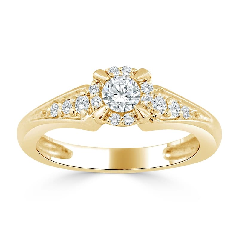 Auriya 14k Gold 3/8ct TDW Round Diamond Halo Engagement Ring (H-I, I1-I2)