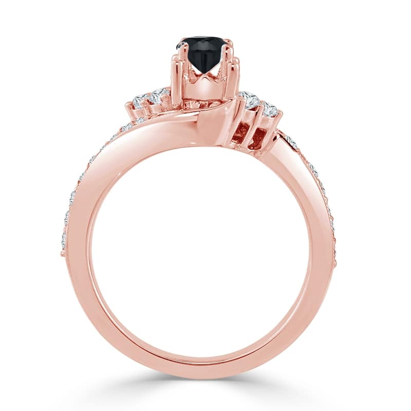 Auriya 14k Gold 5/8ct TDW Curved Round Black Diamond Engagement Ring (H-I, I1-I2)