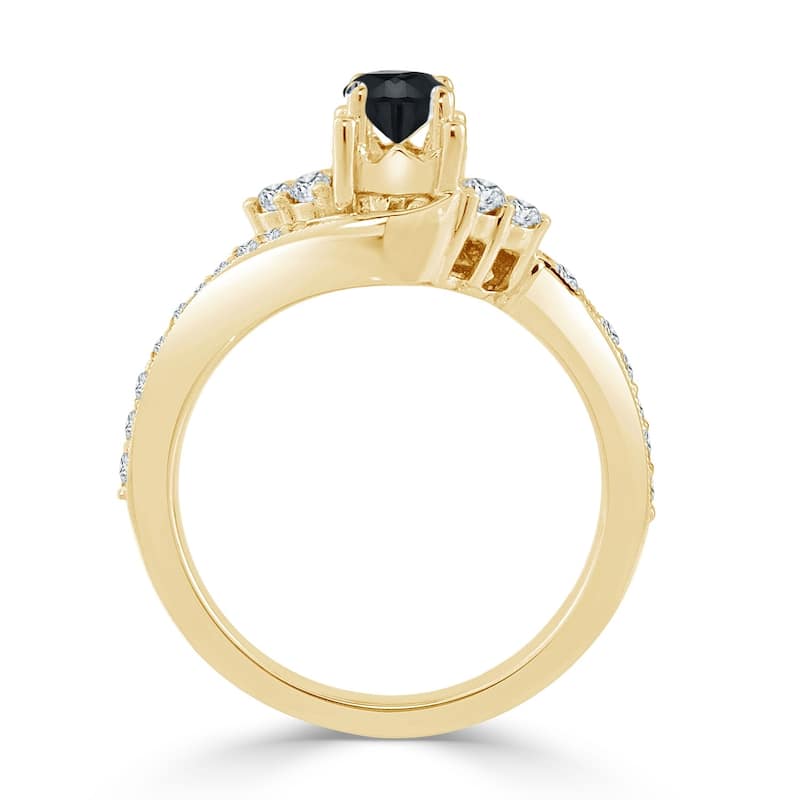 Auriya 14k Gold 5/8ct TDW Curved Round Black Diamond Engagement Ring (H-I, I1-I2)