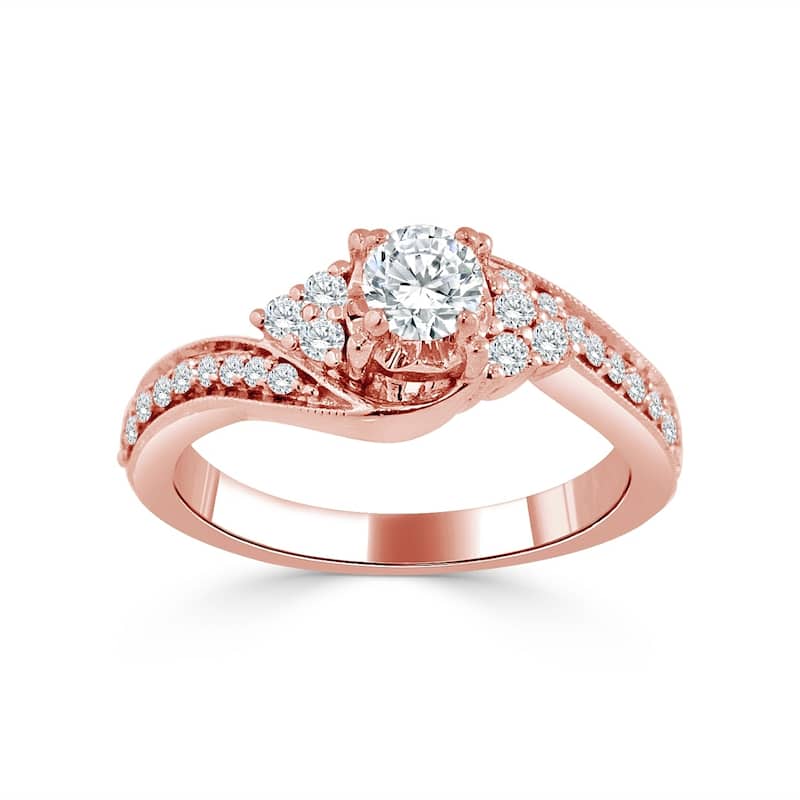 Auriya 14k Gold 5/8ct TDW Curved Round Diamond Engagement Ring (H-I, I1-I2)
